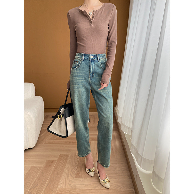 Kvinders Højtaljede Jeans i Vintage Stil Stilla
