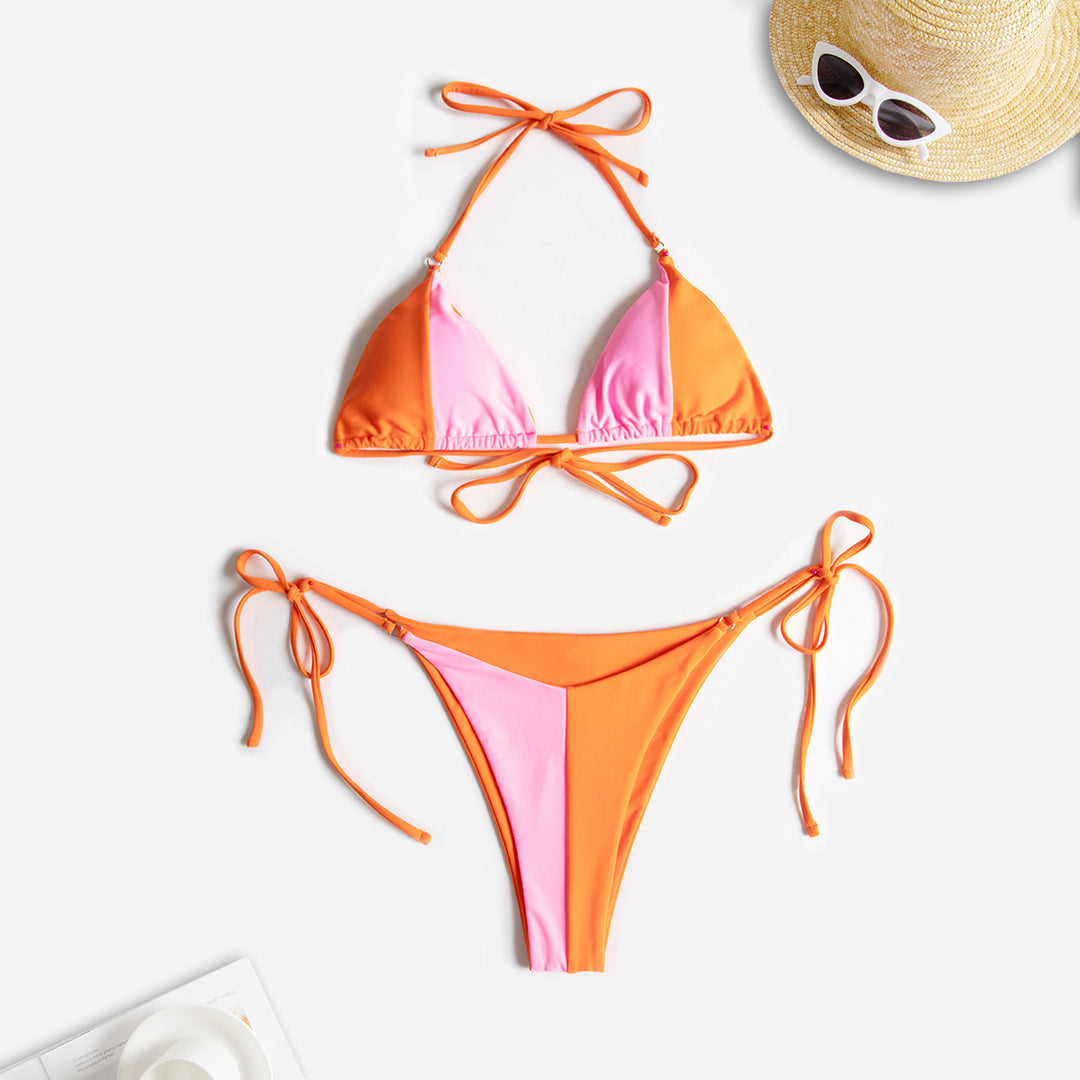 Dame Triangel-Bikini-Sæt med trendy farveblok-design og justerbare stropper Stilla
