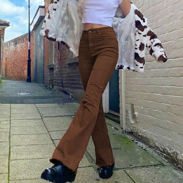 Dame klassiske bootcut-jeans med frynset kant og høj talje Stilla