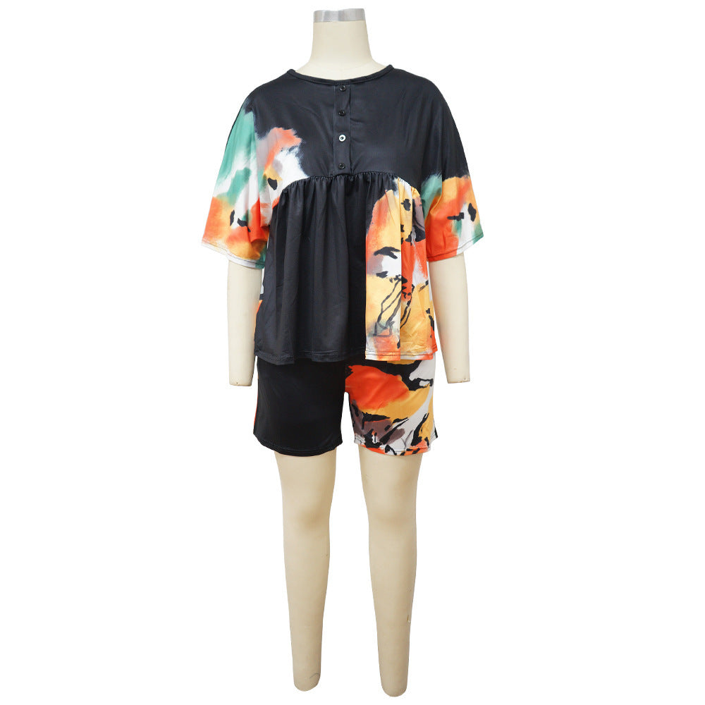 Dame Trendy T-shirt og korte shorts sæt med blomsterdesign Stilla