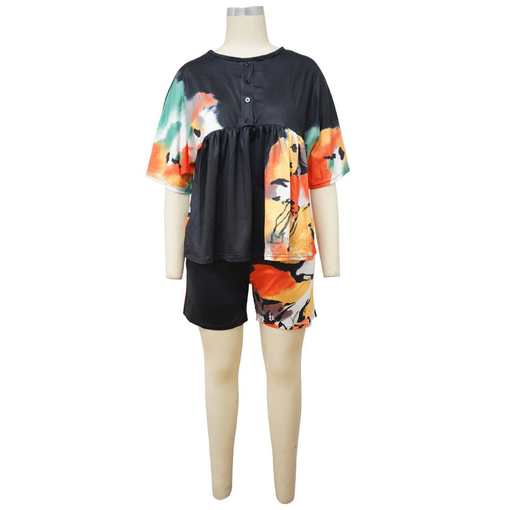 Dame Trendy T-shirt og korte shorts sæt med blomsterdesign Stilla