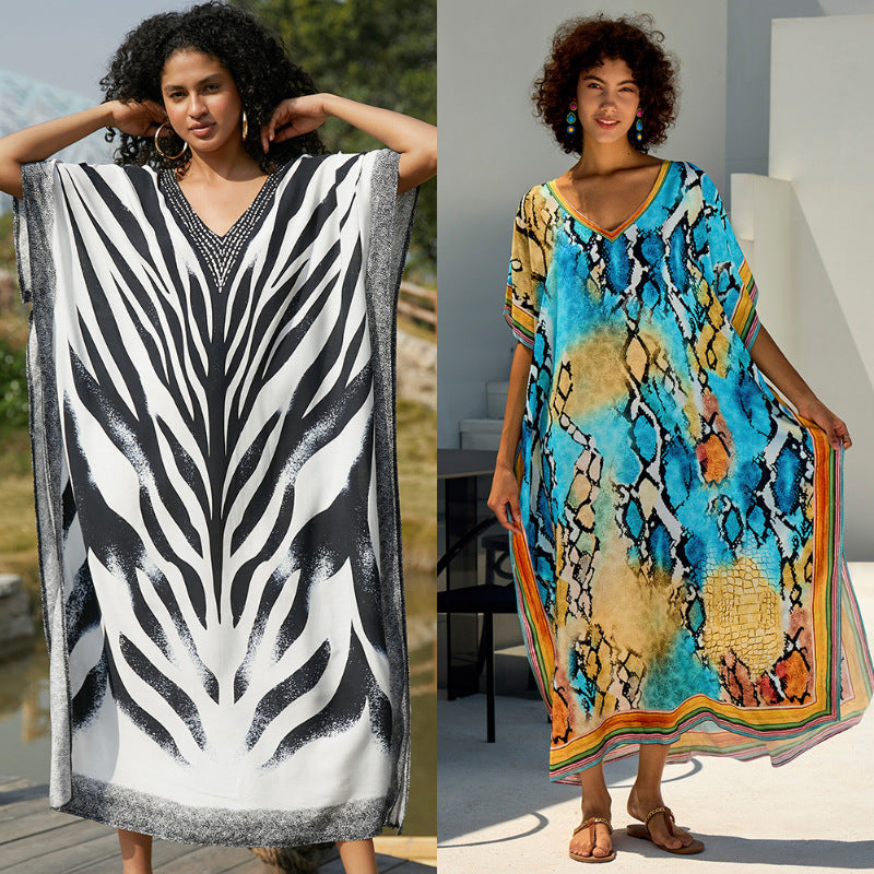 Damer elegant Kaftan med kunstnerisk Zebra-mønster Stilla