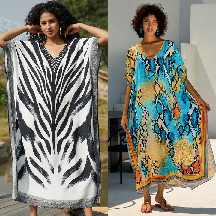 Damer elegant Kaftan med kunstnerisk Zebra-mønster Stilla