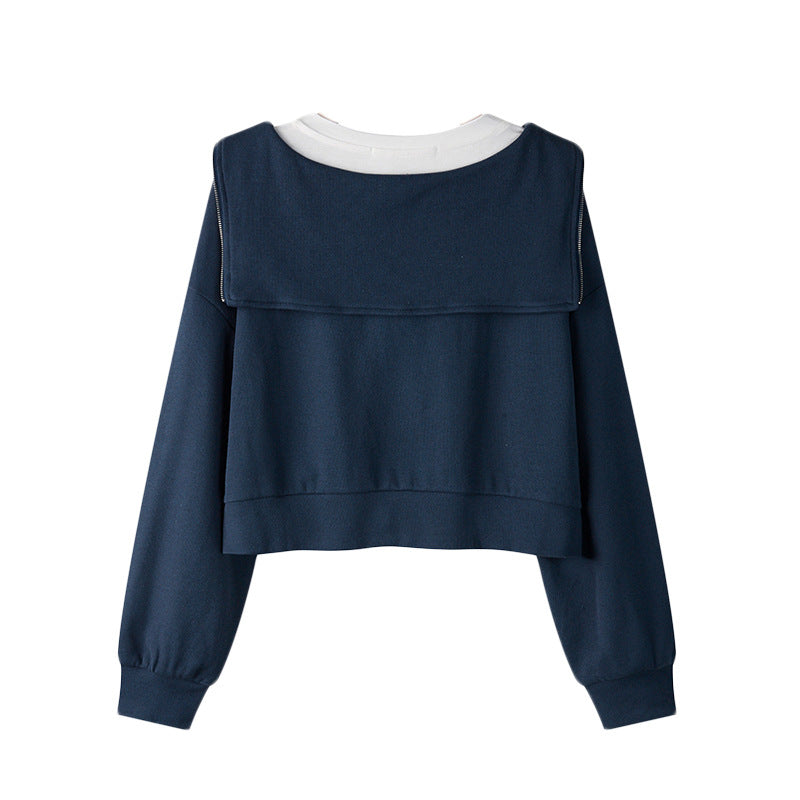Dame Crop Zip-Up Hoodie med lagdelt look Stilla