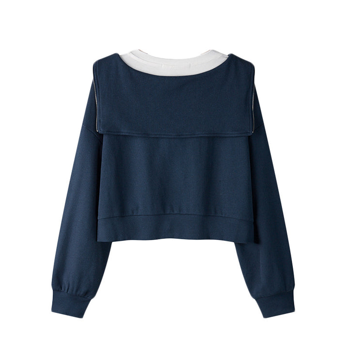 Dame Crop Zip-Up Hoodie med lagdelt look Stilla