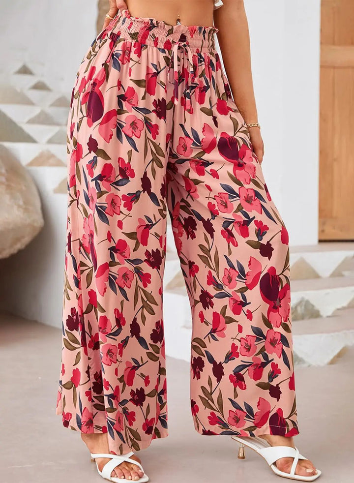 Dame bred, floral sommerbukser med elastisk talje Stilla