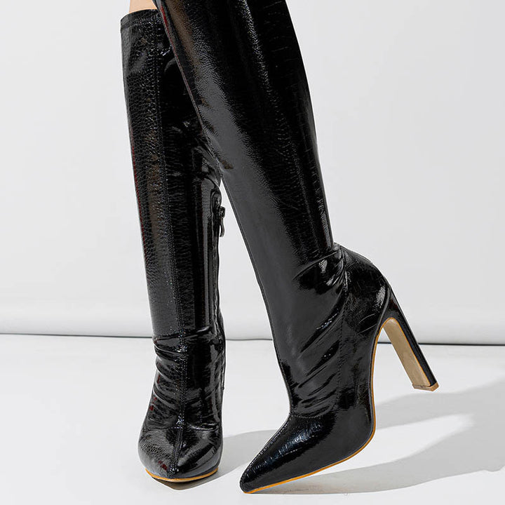 Dame Overknee Støvler med elegant glans og raffineret lynlås Stilla
