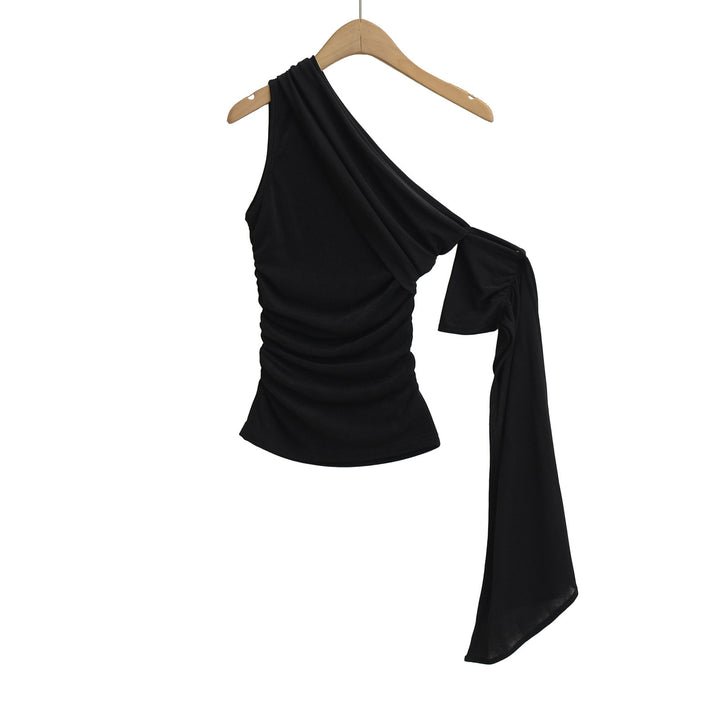 Dame asymmetrisk flæse top med elegant drapering detaljer Stilla