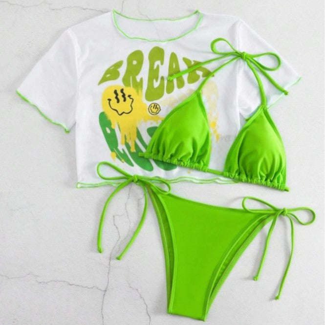 Dame bikini-sæt med trendy cropped-top og legende bindebælte Stilla