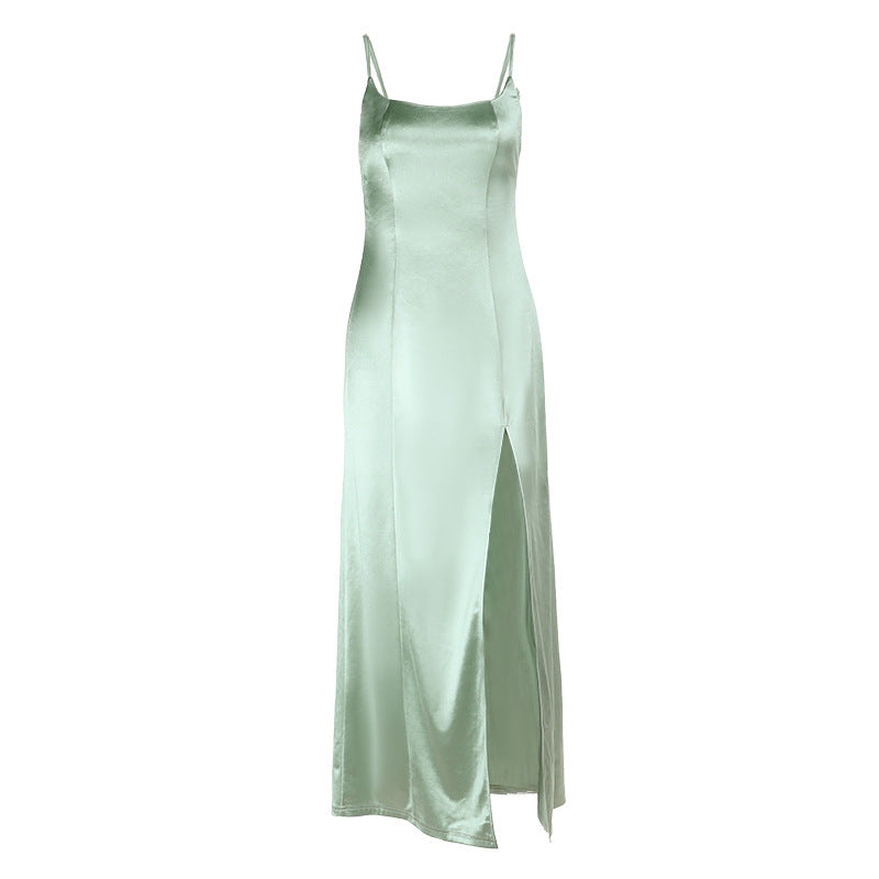 Damen Figurschmeichelndes Maxikleid mit seitlichem Schlitz und Spaghettiträgern Skovae