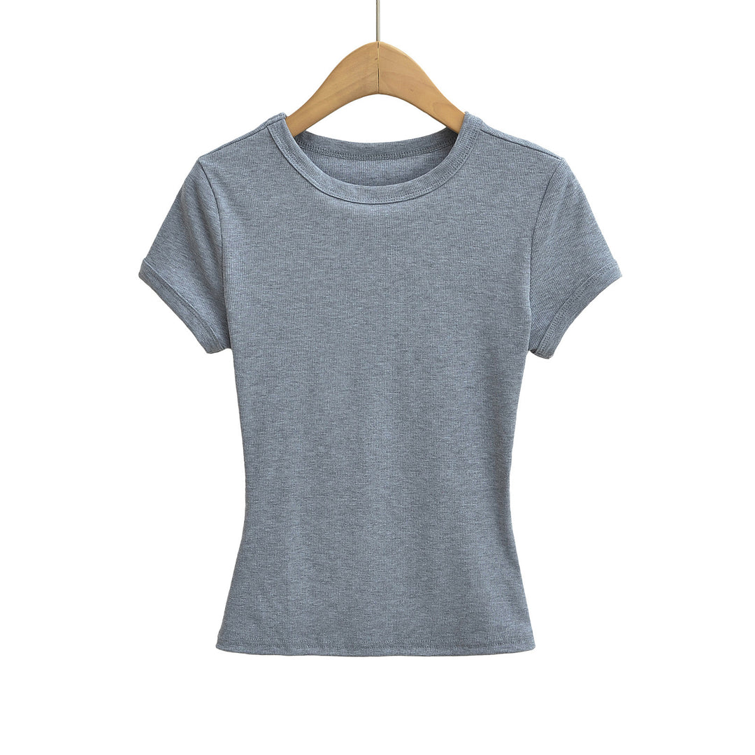 Dame Basic T-shirt med elastisk pasform og rundhalsetud Stilla