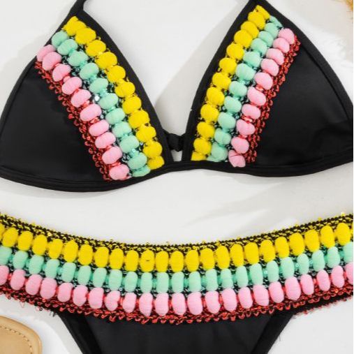 Dame triangel-bikini med farverige kvaster Skovae