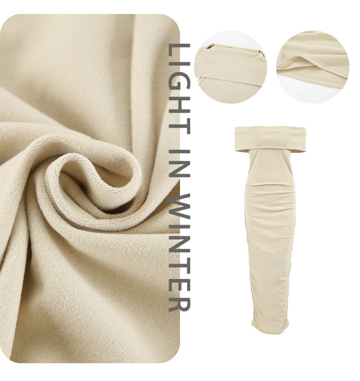 Dame Maxikjole med skulderfri design og elegant drapering Stilla