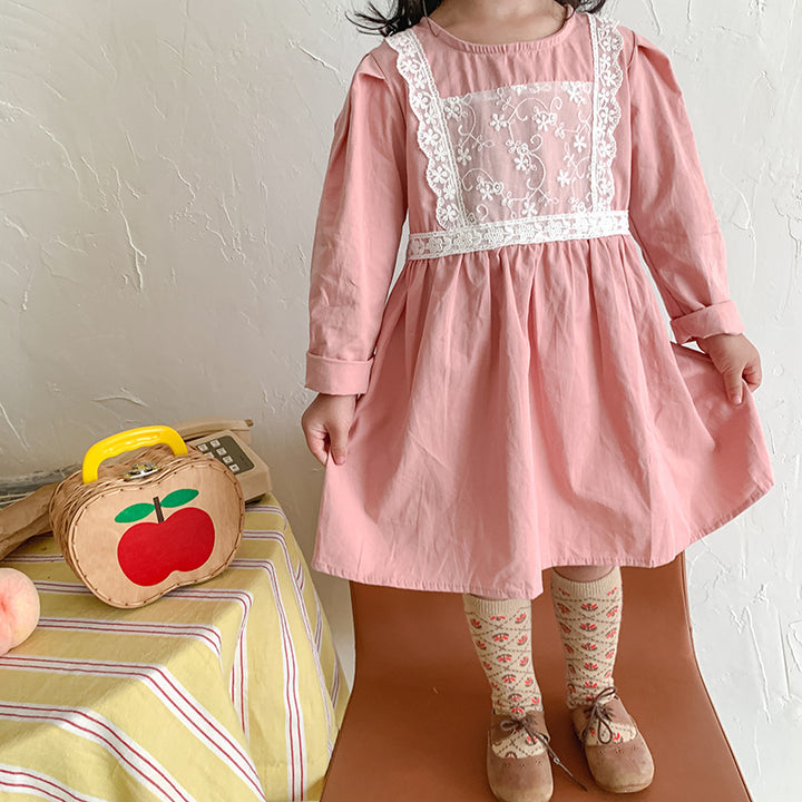 Pige vintage-inspireret broderet bomuldsdresses Stilla