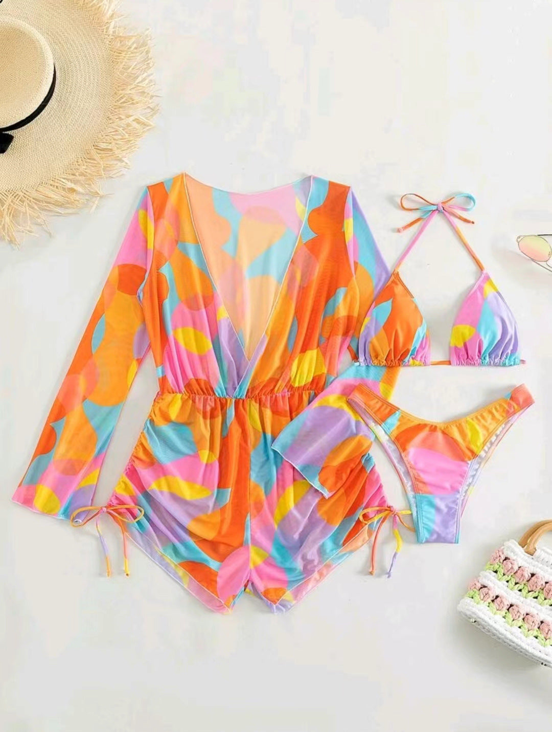 Femme Farverig Print Badedragt og Bikini Sæt Stilla