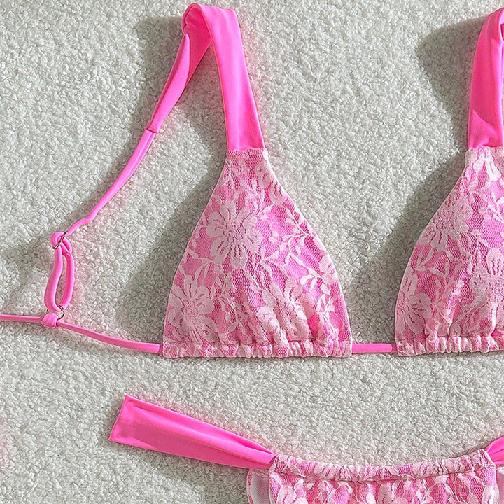 Dame triangel-bikini med blomster mønster i blonde og justerbare stropper Skovae