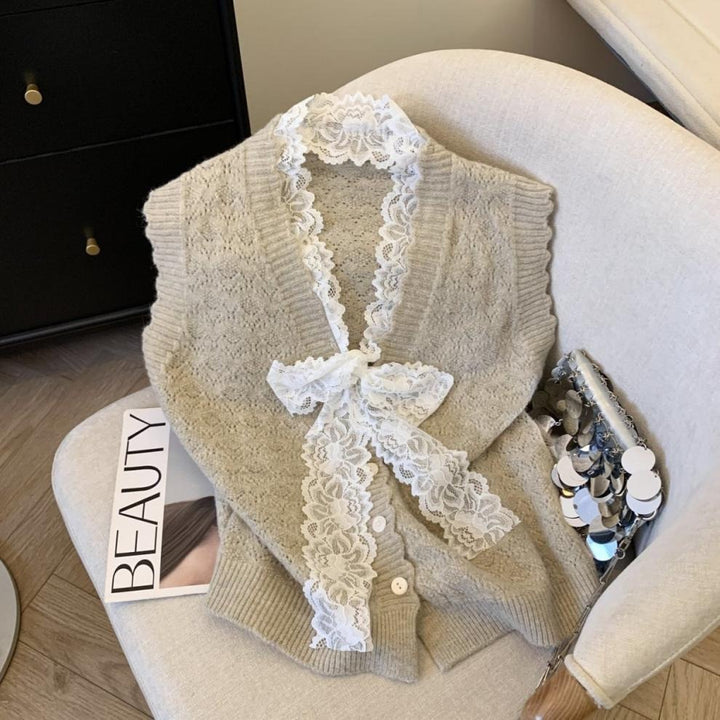 Kvinders Elegant Strik Vest med Flæse Detaljer Stilla
