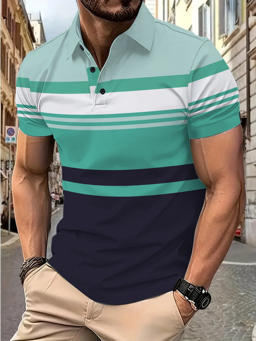 Herre poloshirt med moderne stribemønster og funktionelt design Stilla