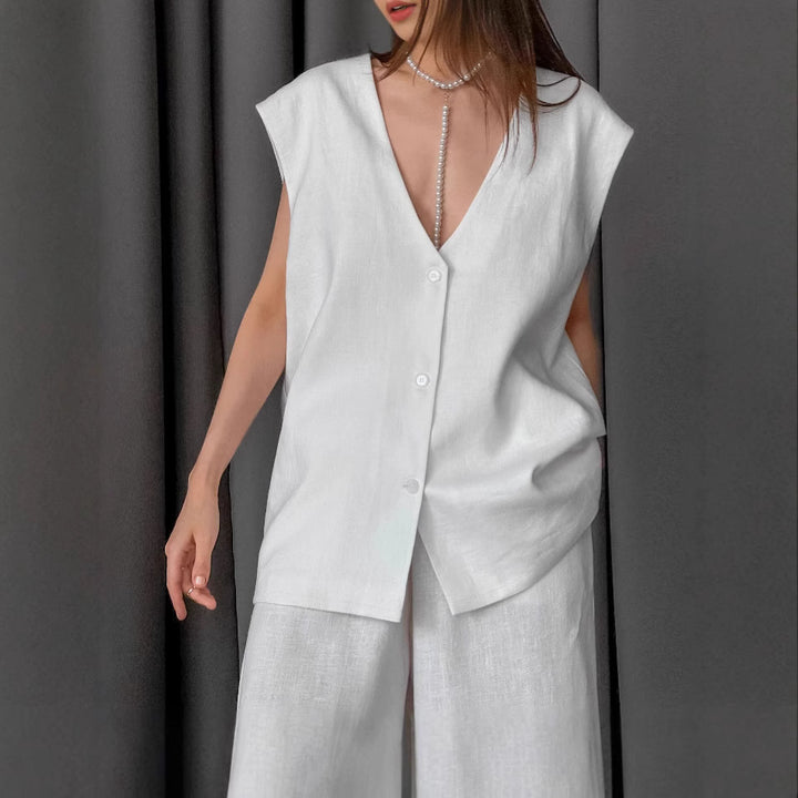 Dame Oversized Skjorte med V-Udsnit og tidløst Design Stilla