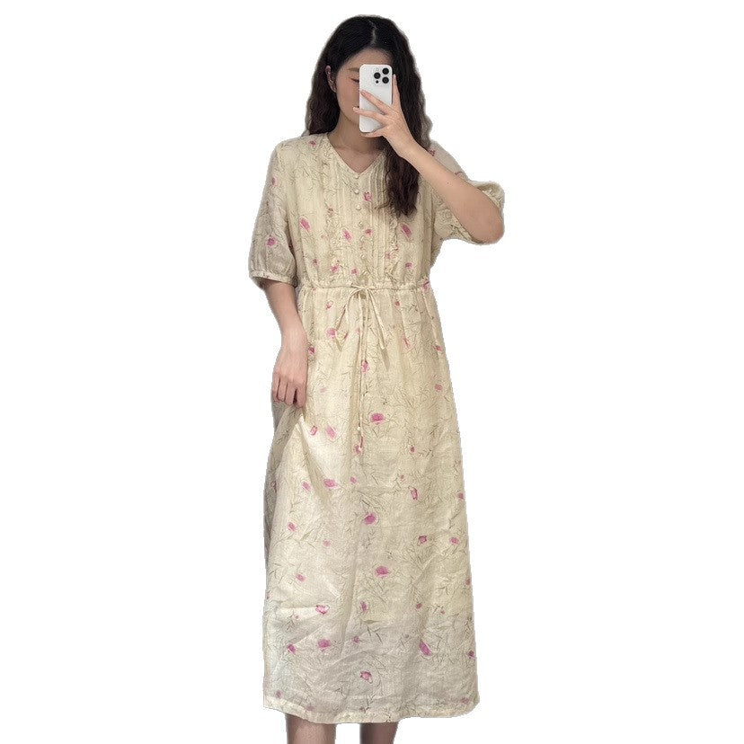 Dame Floral Maxi Kjole med justerbar talje Stilla