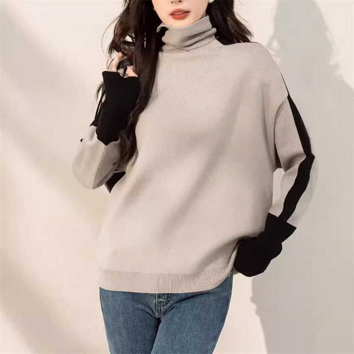 Kvinder Casual Turtleneck Sweater med Kontrast Ærmer Stilla