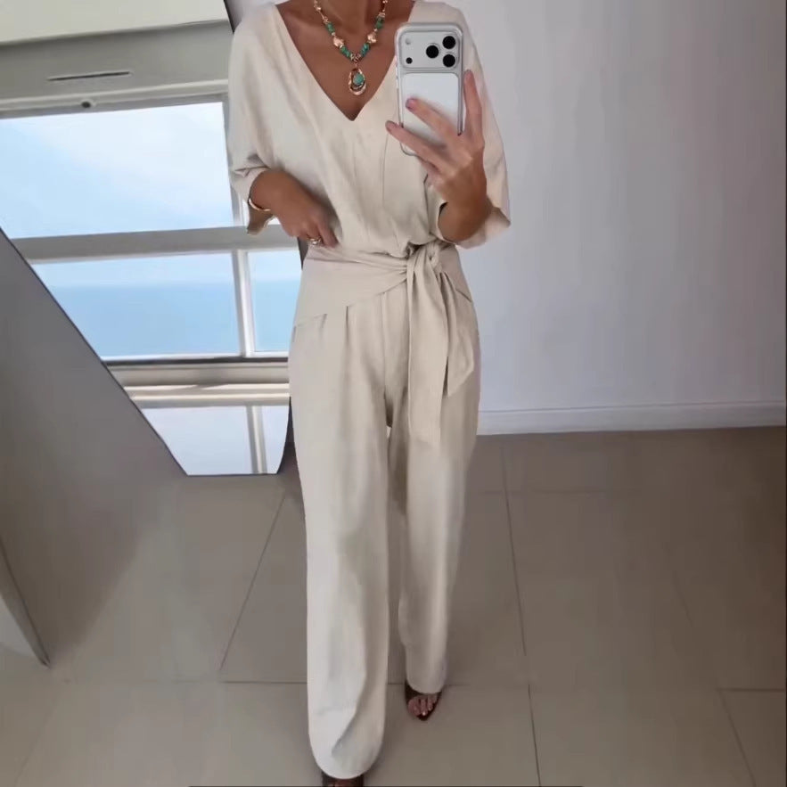 Kvinder Elegant Jumpsuit med skræddersyet snit og omslagssnor Skovae