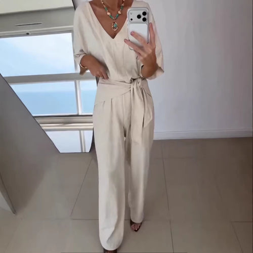 Kvinder Elegant Jumpsuit med skræddersyet snit og omslagssnor Skovae