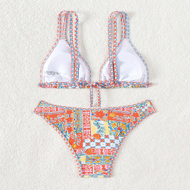 Dame Triangel-Bikini-Sæt med elegante mønstre og justerbare stropper Skovae