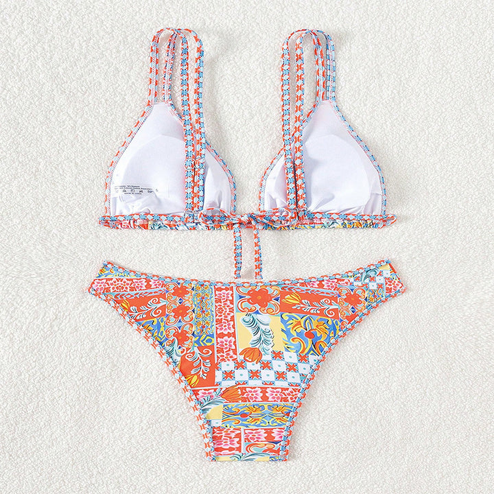 Dame Triangel-Bikini-Sæt med elegante mønstre og justerbare stropper Skovae