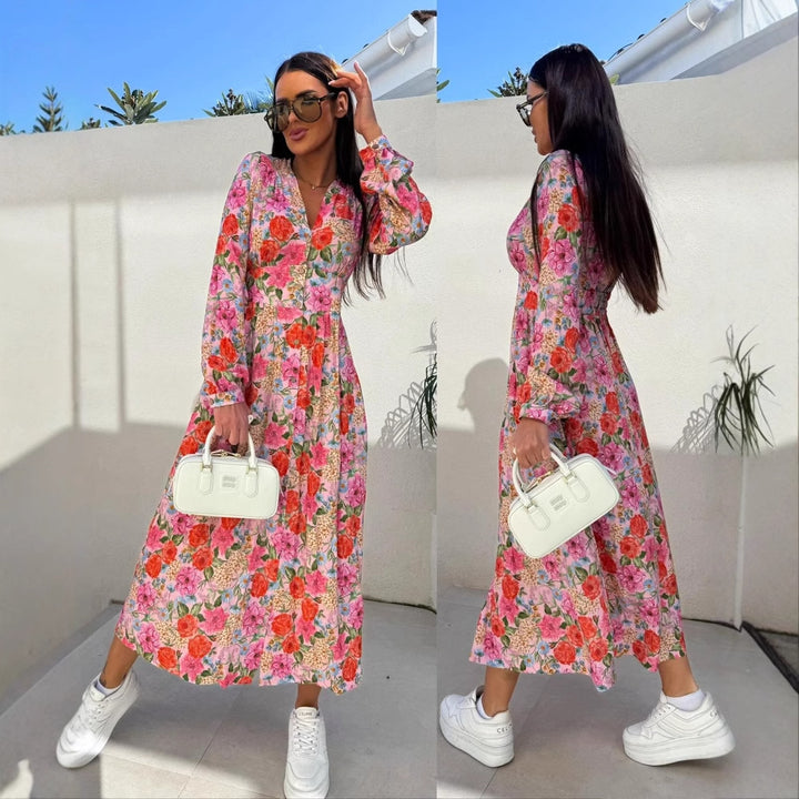 Dame Maxikjole med blomster mønster Stilla