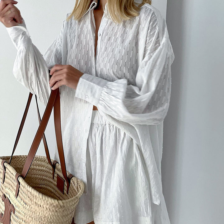 Dame løs bluse med struktureret design Stilla