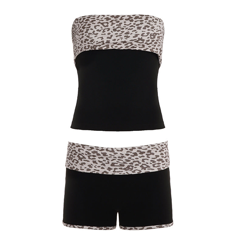 Dame sporty bikini set med trendy leopardmotiv og elastisk bånd Skovae