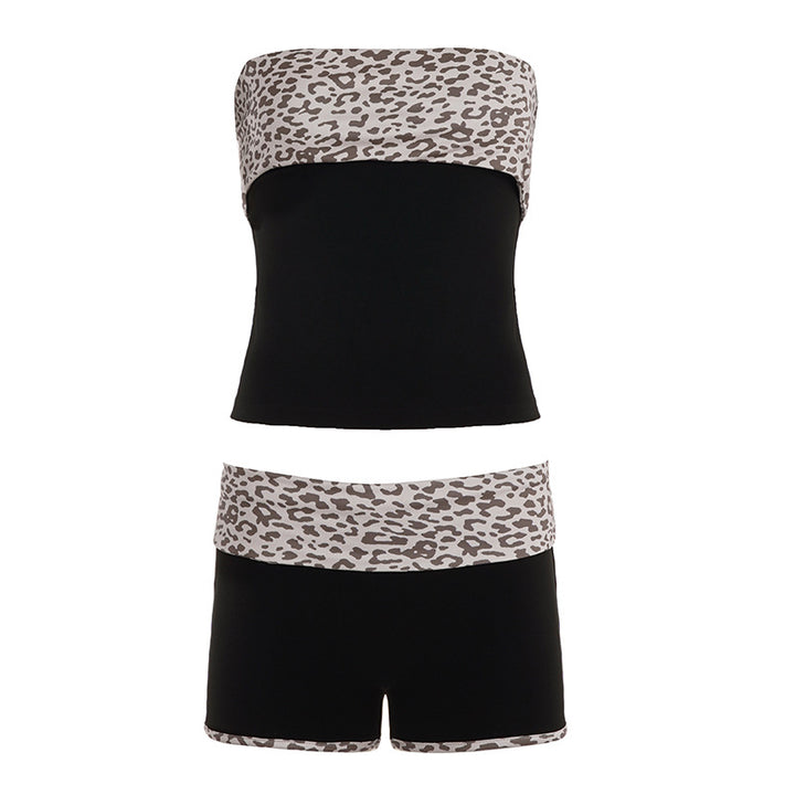 Dame sporty bikini set med trendy leopardmotiv og elastisk bånd Skovae