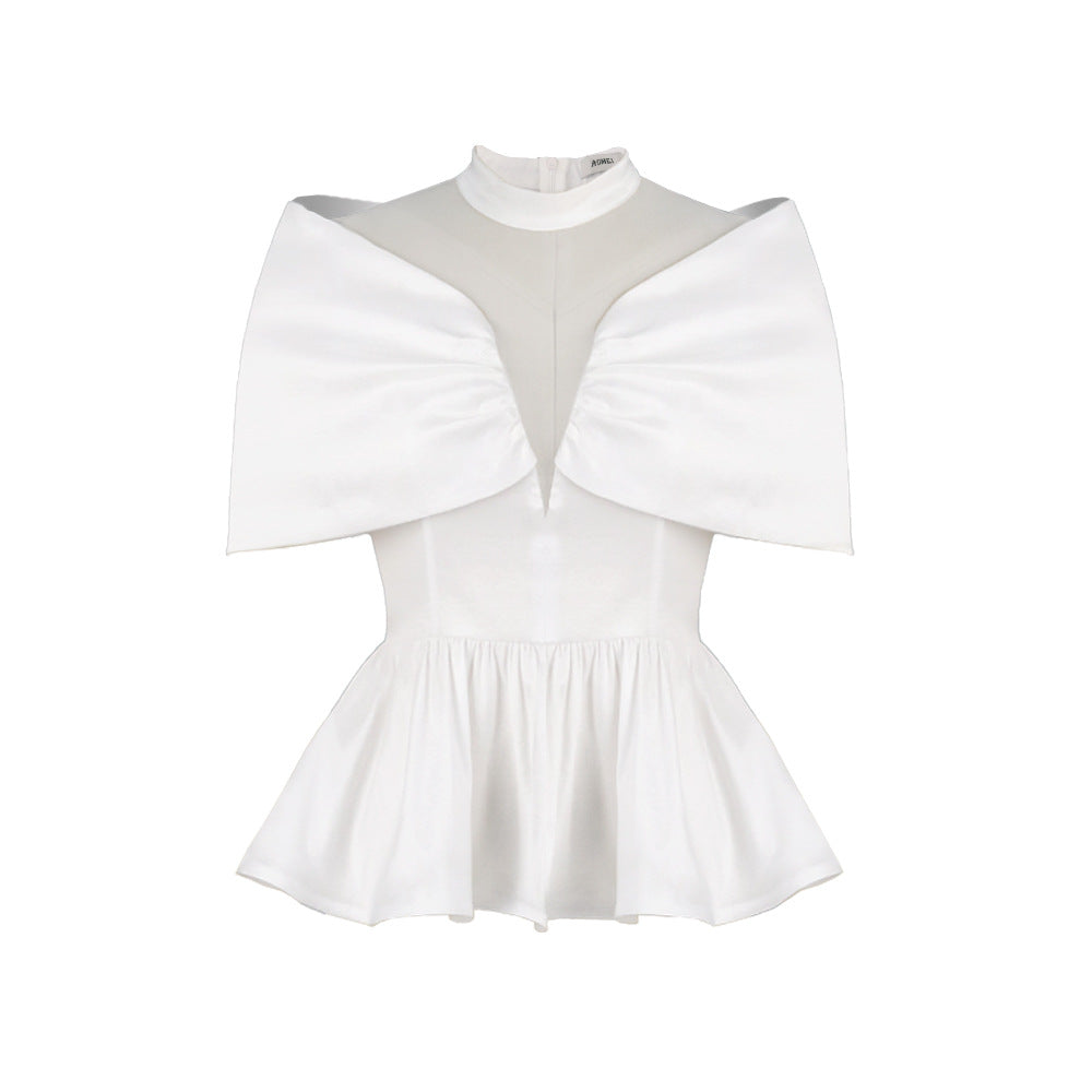Damer elegant Peplum-bluse med transparente detaljer Skovae