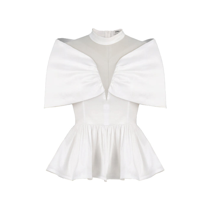 Damer elegant Peplum-bluse med transparente detaljer Skovae