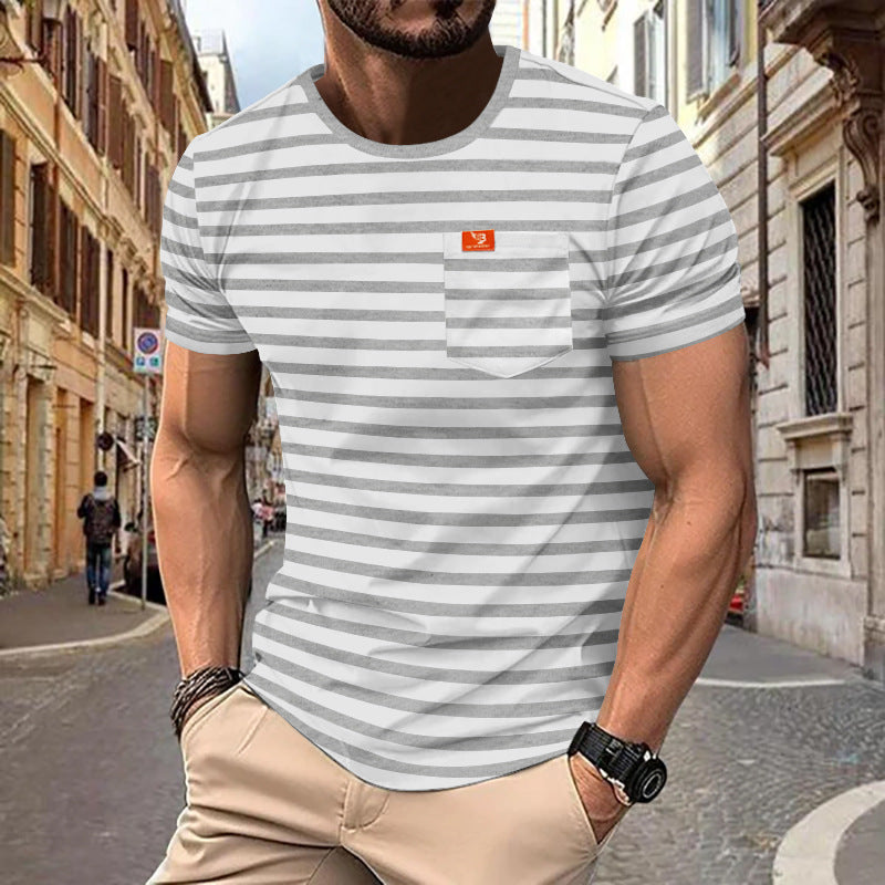 Herre nan maritim inspireret stribet T-shirt med brystlomme og slub-jersey Skovae