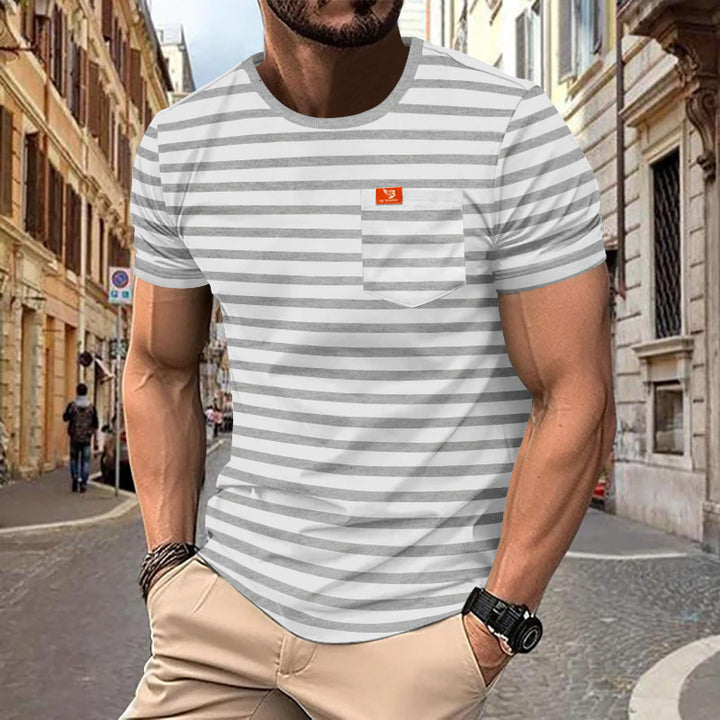 Herre nan maritim inspireret stribet T-shirt med brystlomme og slub-jersey Skovae