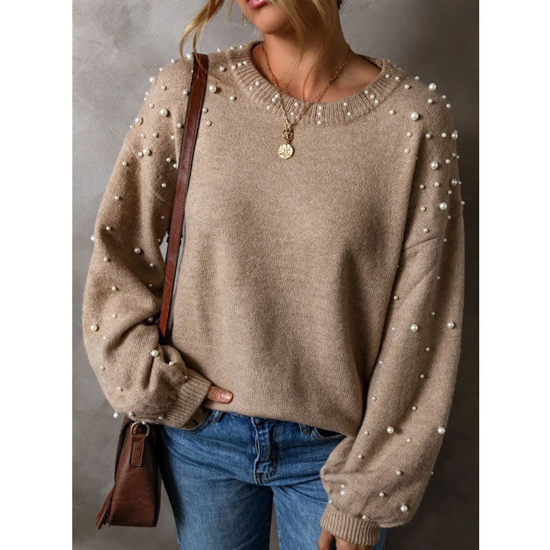 Dame strik sweater med perle detaljer Stilla