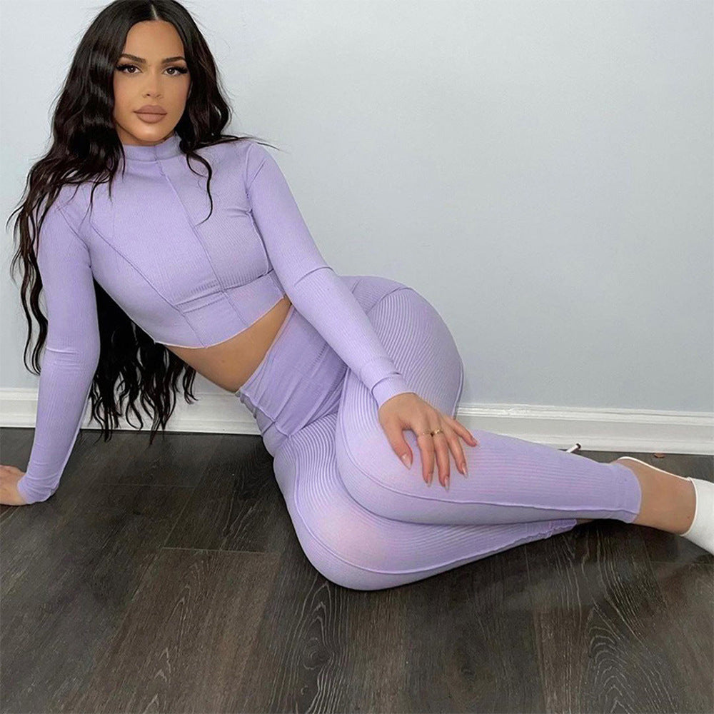 Dame sporty crop-top og leggings sæt med ribbet struktur Stilla