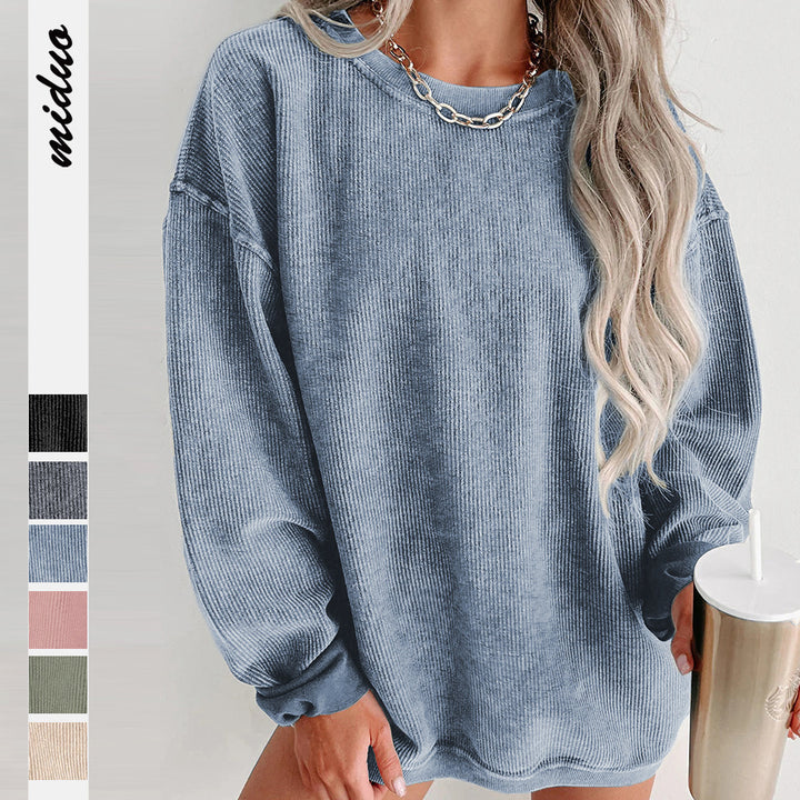Dame oversize sweatshirt med struktureret vaffelmønster og praktiske lommer Stilla