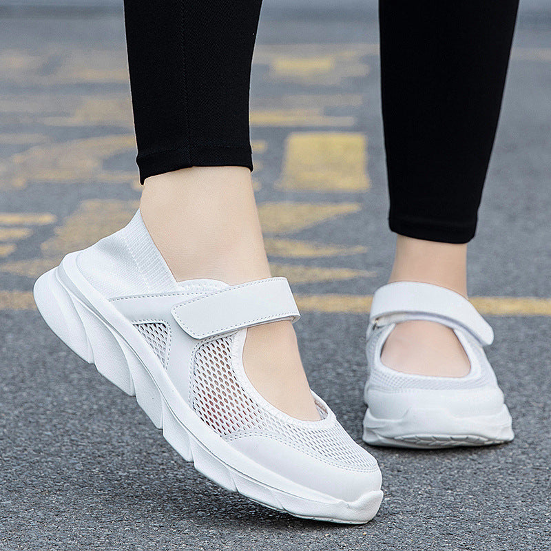 Dame nan Komfort-Remmepumpsneaker med velcro lukning, sømløs strikk skaft og dæmpende let sål Skovae