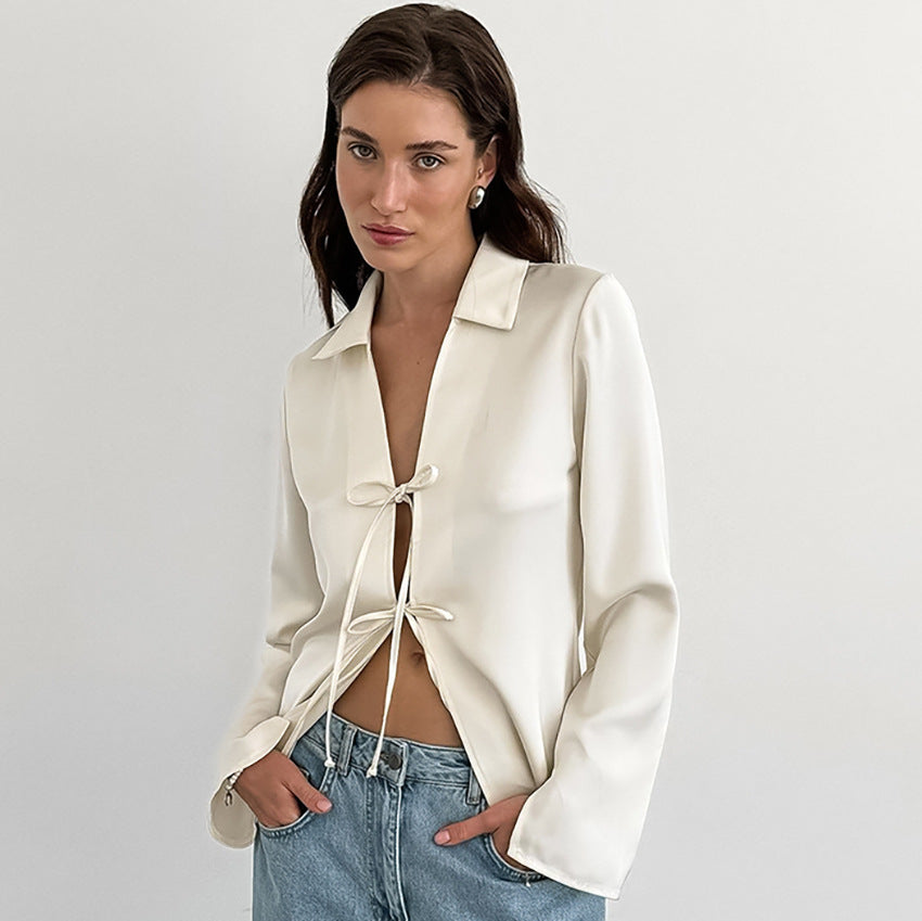 Damer elegant wrap top med moderne snortræk Stilla