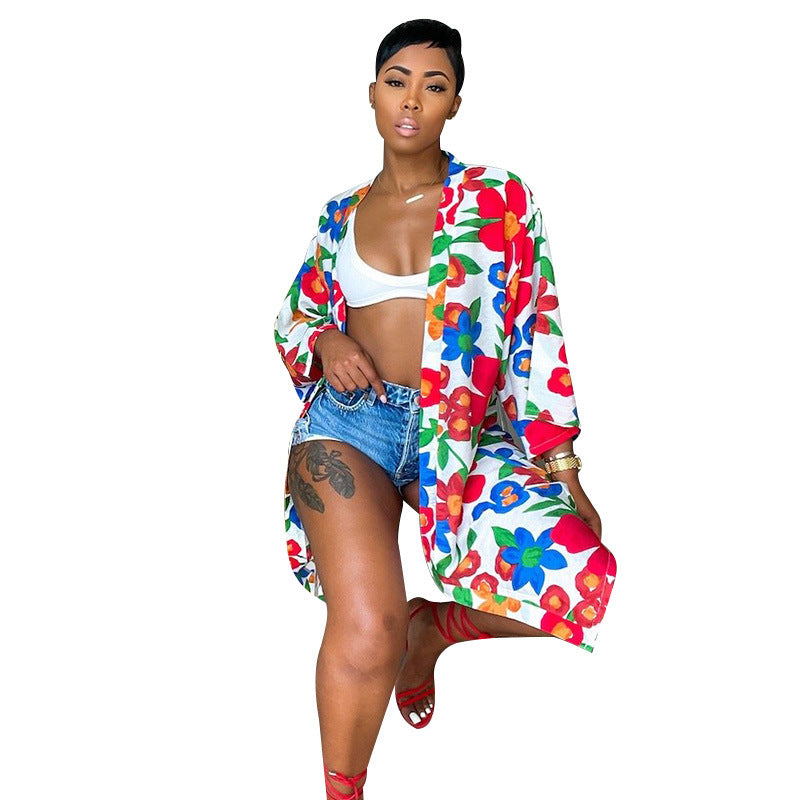 Dame Modisch Kimono med farverigt blomstertryk Stilla