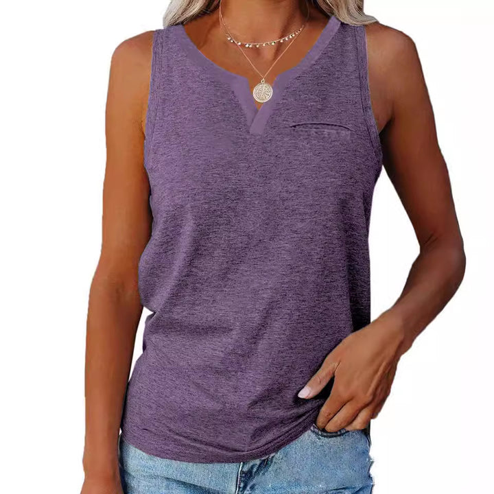 Dame afslappet V-hals tanktop med lomme Stilla