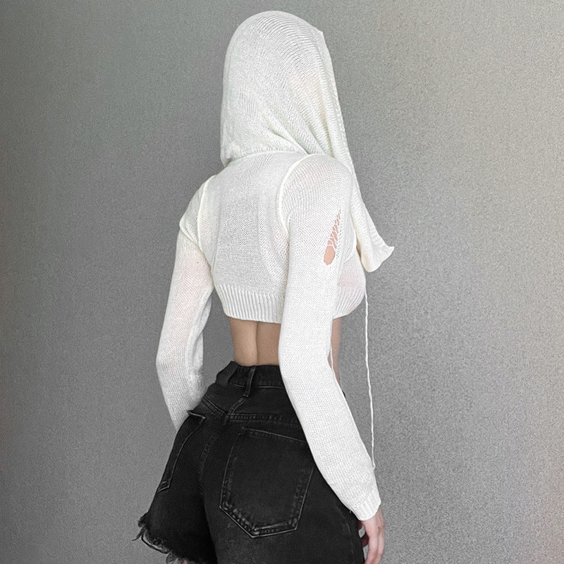 Dame Crop-Pullover med innovativ hætte-design og dyb udskæring Stilla