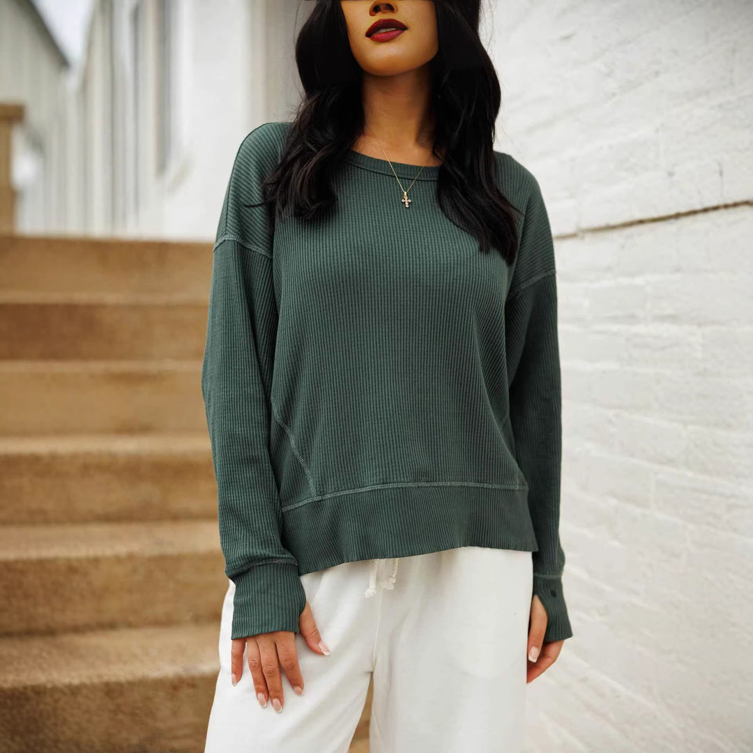 Kvinders afslappede langærmet skjorte med ribbet tekstur Skovae