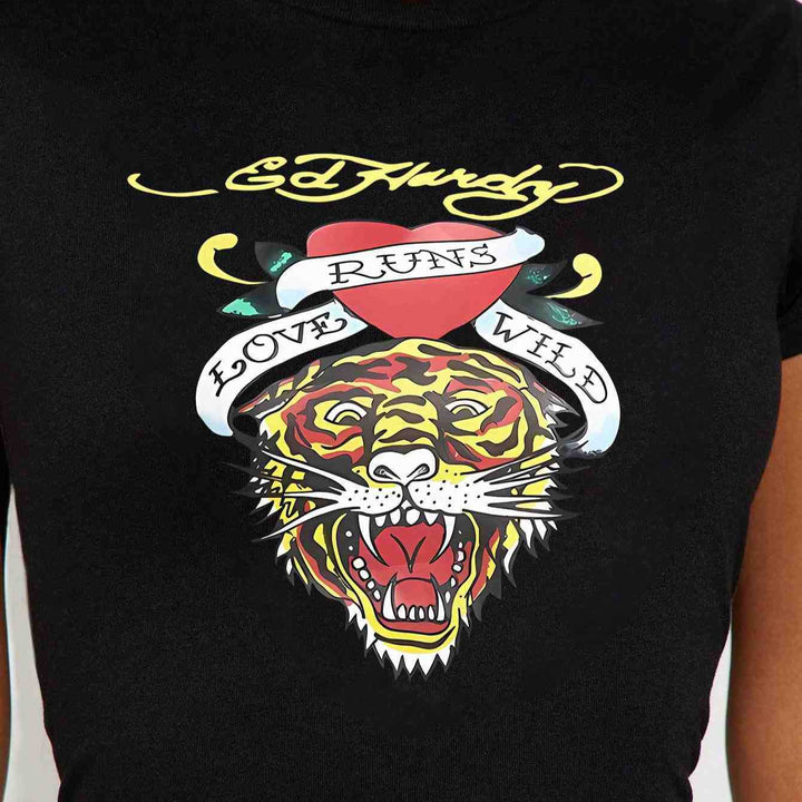 Dame T-shirt med kreativt tiger-motiv og inspirerende tekst Skovae
