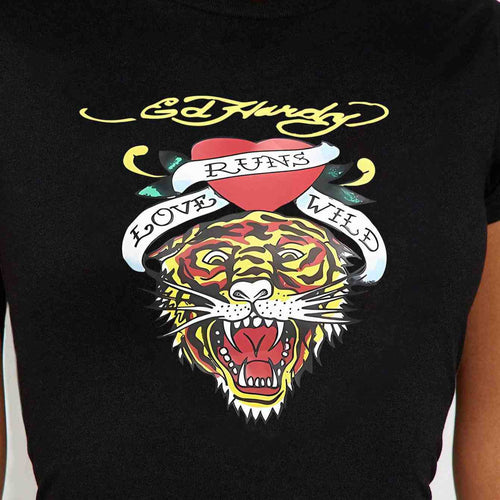 Dame T-shirt med kreativt tiger-motiv og inspirerende tekst Skovae