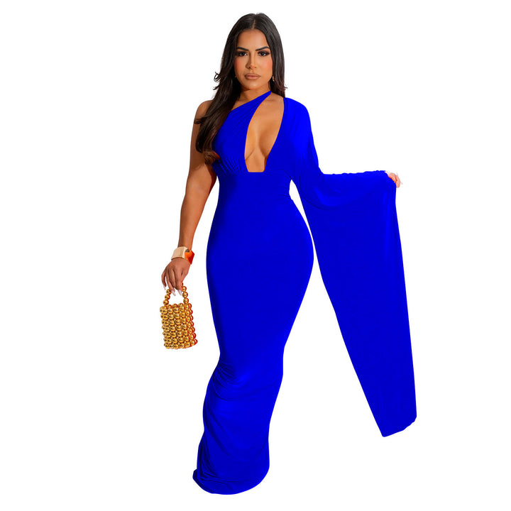 Dame Elegant Maxi-Kjole med asymmetrisk Cut-Out og langærmet Stilla