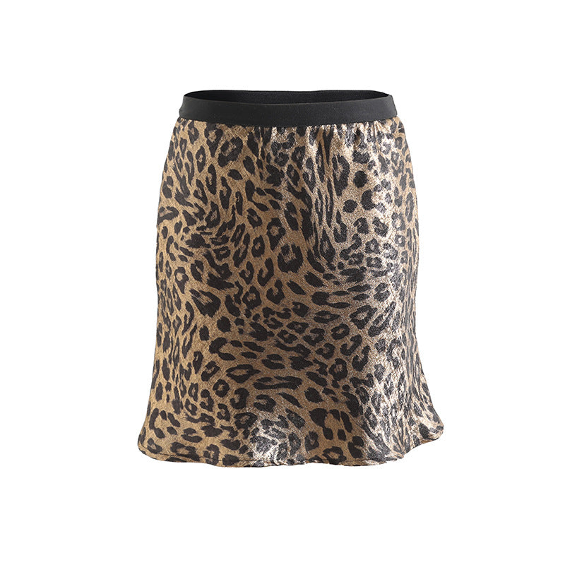 Dame leopardmønster nederdel med elastisk talje Stilla